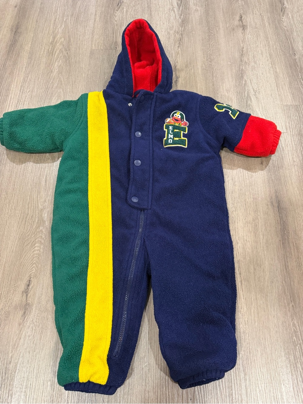 Sesame Street Colorblock Hooded One-Piece in Navy, Green, Yellow & Red